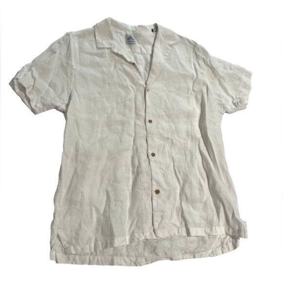 ORIGEN CAMICIA FERSEN BIANCO White Short Sleeve Button Up 100% Linen - Picture 1 of 5